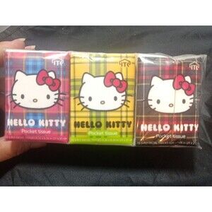 Hello Kitty Facial Pocket Tissue 6 Packs (3-Ply, 10ct Yellow, Pink, Black Plaid)